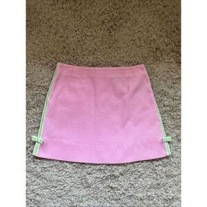 Vintage Women Lilly Pulitzer Pink W Green Stripes/Bows  Mini Skirt, size 10